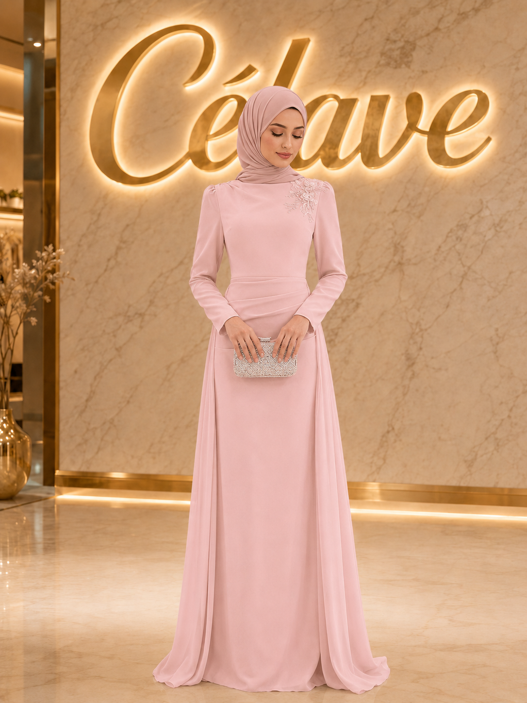 فستان سهرة أنيق مزين بزخارف نباتية ثلاثية الأبعاد، فستان رسمي فاخر وراقي