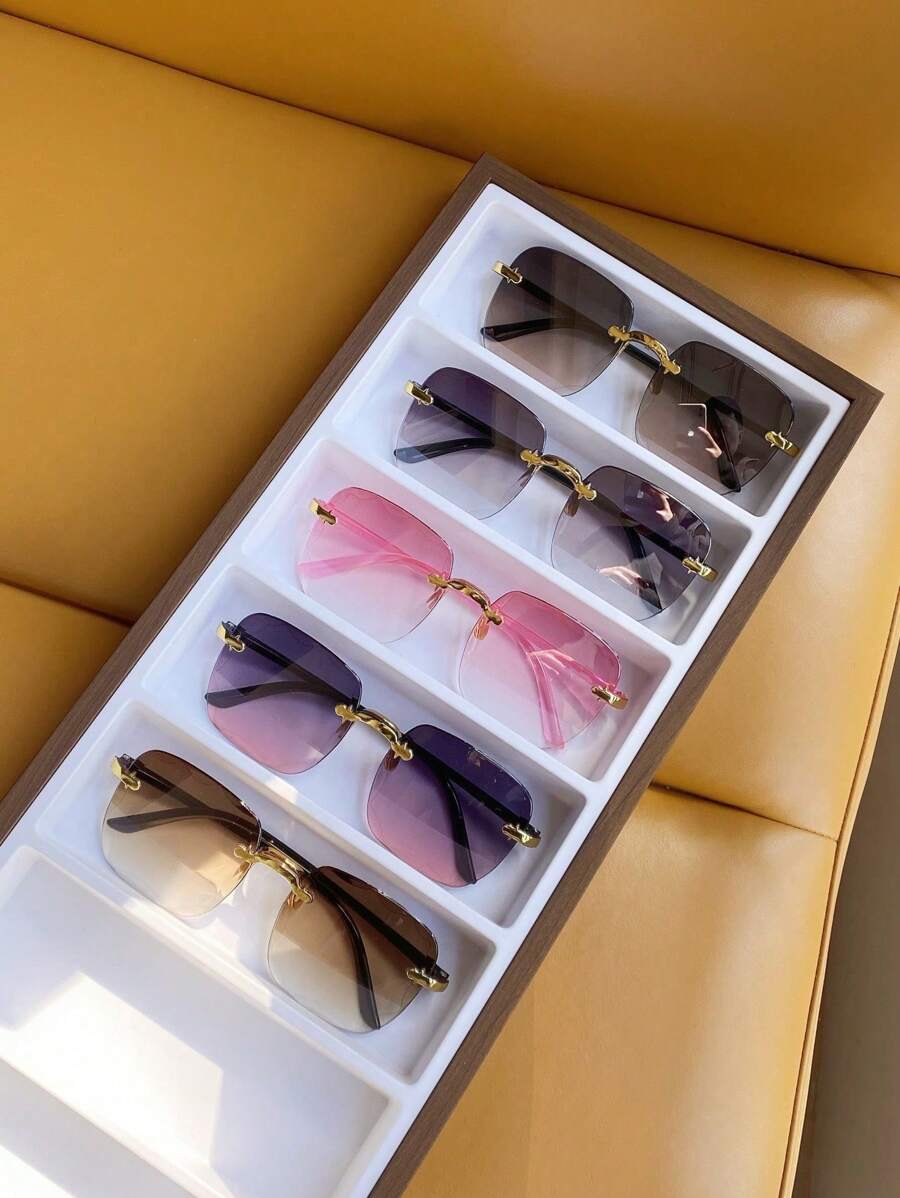5حبات/مجموعة نظارات شمسية إطارها مربع غير مؤطر بحواف، إطار كبير للسفر والتصوير الفوتوغرافي لعطلات الصيف على الشاطئ والسفر والخارج