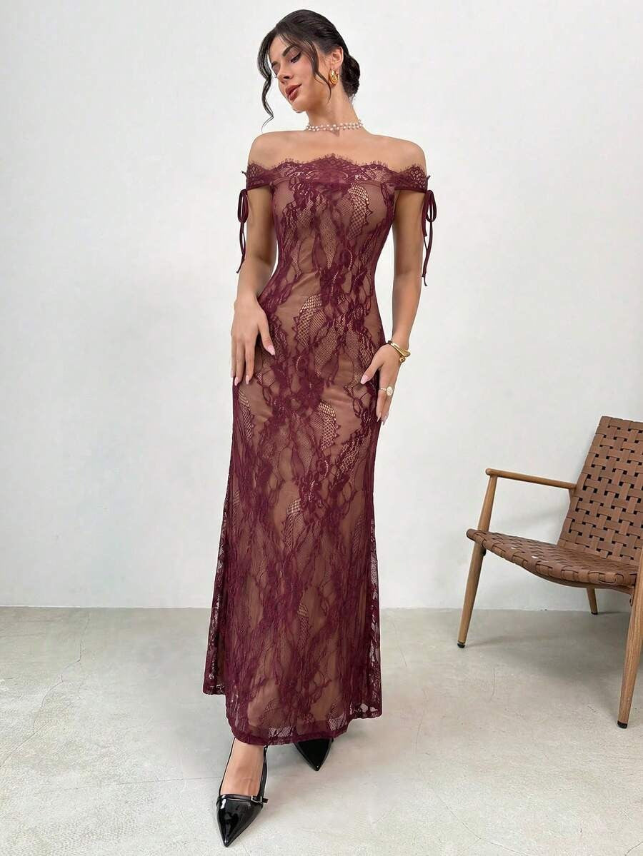 فستان أسود طويل من الدانتيل بأكمام طويلة من تصميم فايري للنساء، مناسب لفصلي الخريف والشتاء، يتميز بتصميمه الجذاب والأنيق، مثالي لفصل الصيف