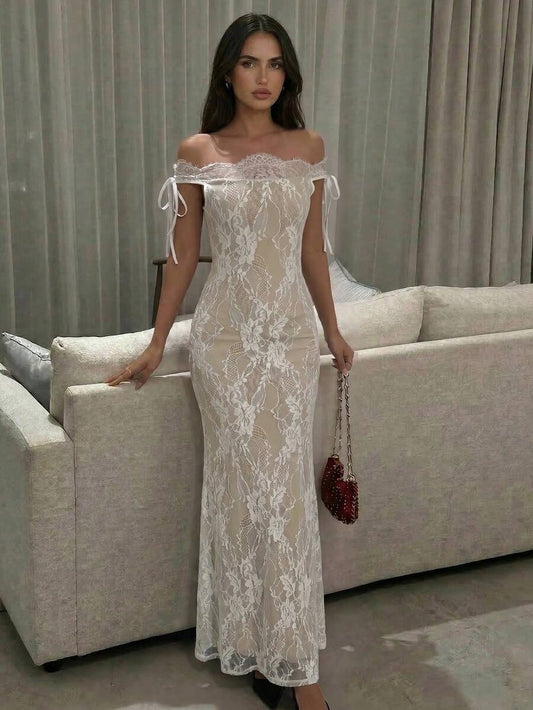 فستان أسود طويل من الدانتيل بأكمام طويلة من تصميم فايري للنساء، مناسب لفصلي الخريف والشتاء، يتميز بتصميمه الجذاب والأنيق، مثالي لفصل الصيف