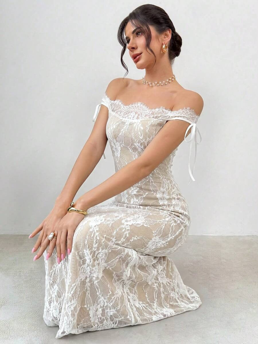 فستان أسود طويل من الدانتيل بأكمام طويلة من تصميم فايري للنساء، مناسب لفصلي الخريف والشتاء، يتميز بتصميمه الجذاب والأنيق، مثالي لفصل الصيف