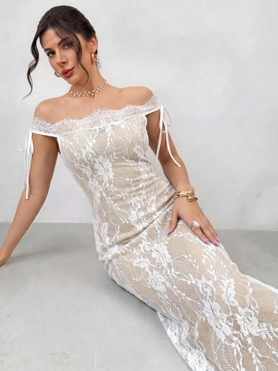 فستان أسود طويل من الدانتيل بأكمام طويلة من تصميم فايري للنساء، مناسب لفصلي الخريف والشتاء، يتميز بتصميمه الجذاب والأنيق، مثالي لفصل الصيف