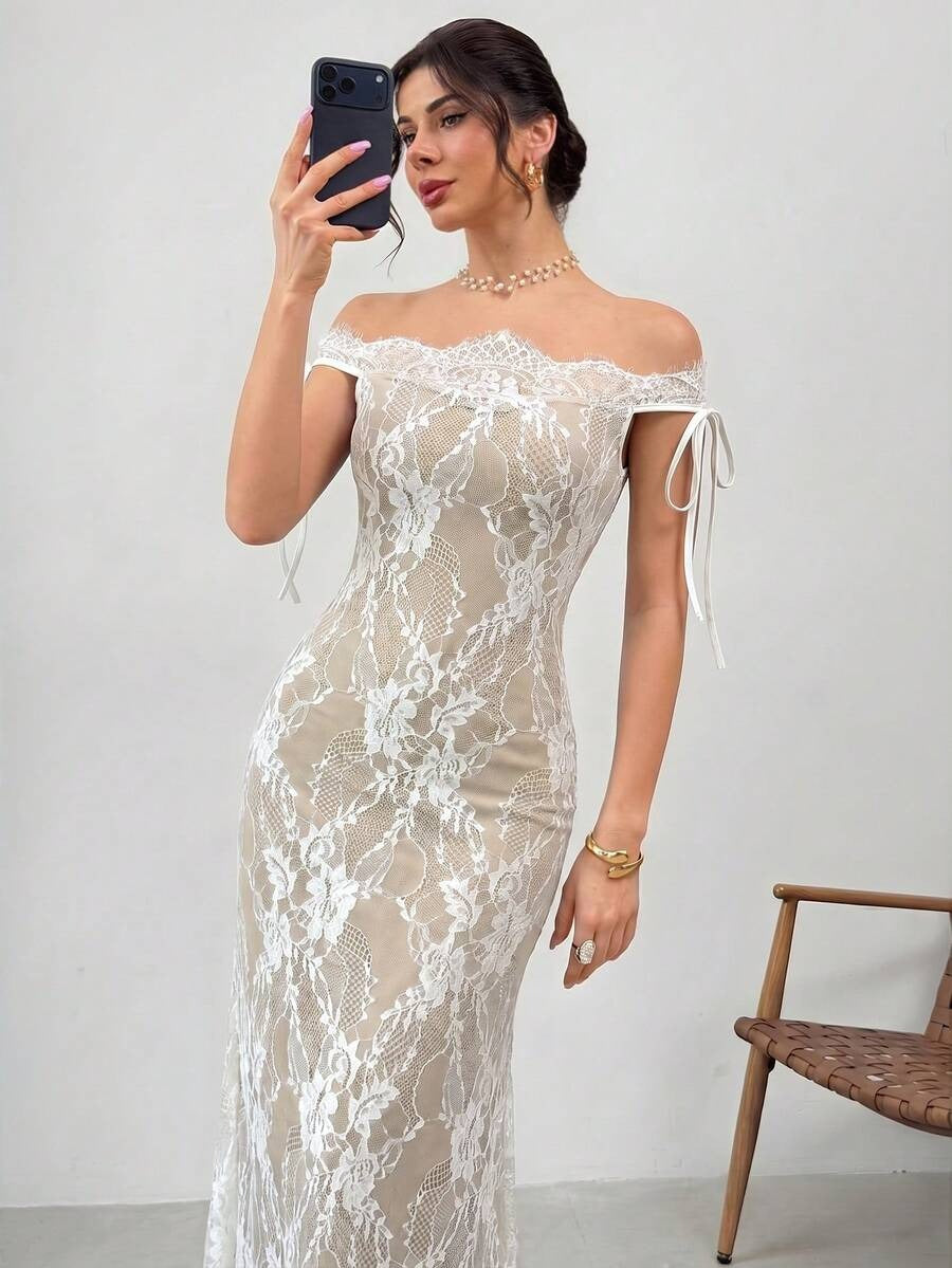 فستان أسود طويل من الدانتيل بأكمام طويلة من تصميم فايري للنساء، مناسب لفصلي الخريف والشتاء، يتميز بتصميمه الجذاب والأنيق، مثالي لفصل الصيف