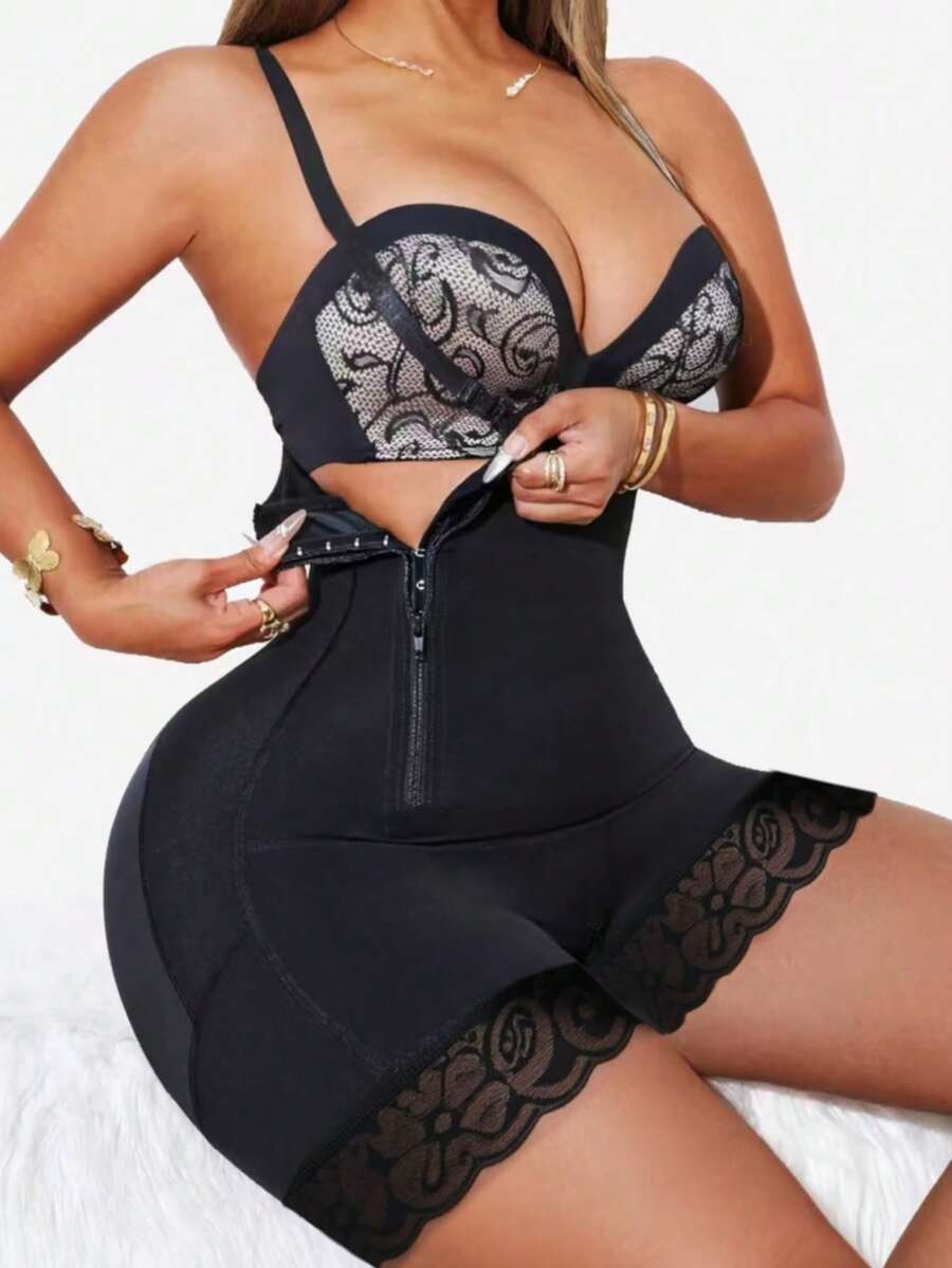 قطعة واحدة من ملابس تشكيل الجسم، مشد الخصر ورفع المؤخرة، تصميم سحاب جانبي بفتحة V عميقة، مناسب للارتداء اليومي والرياضة واللياقة البدنية
