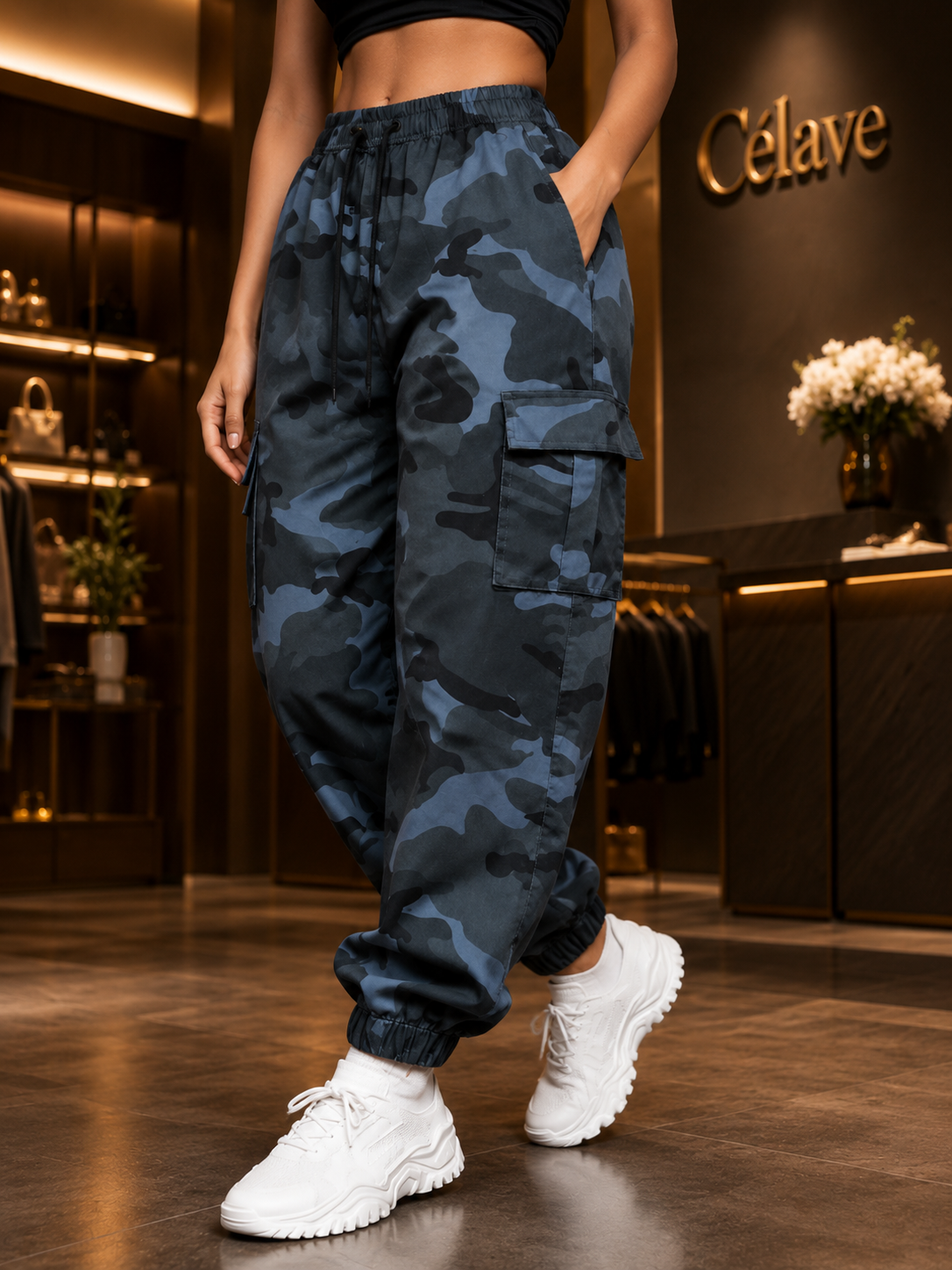 بنطلون كارجو نسائي بنقشة الكاموفلاج | بنطلون جوجر بخصر رباط مع جيوب جانبية | ملابس الشارع Y2K يومية عادية للخارج ربيعية رياضية