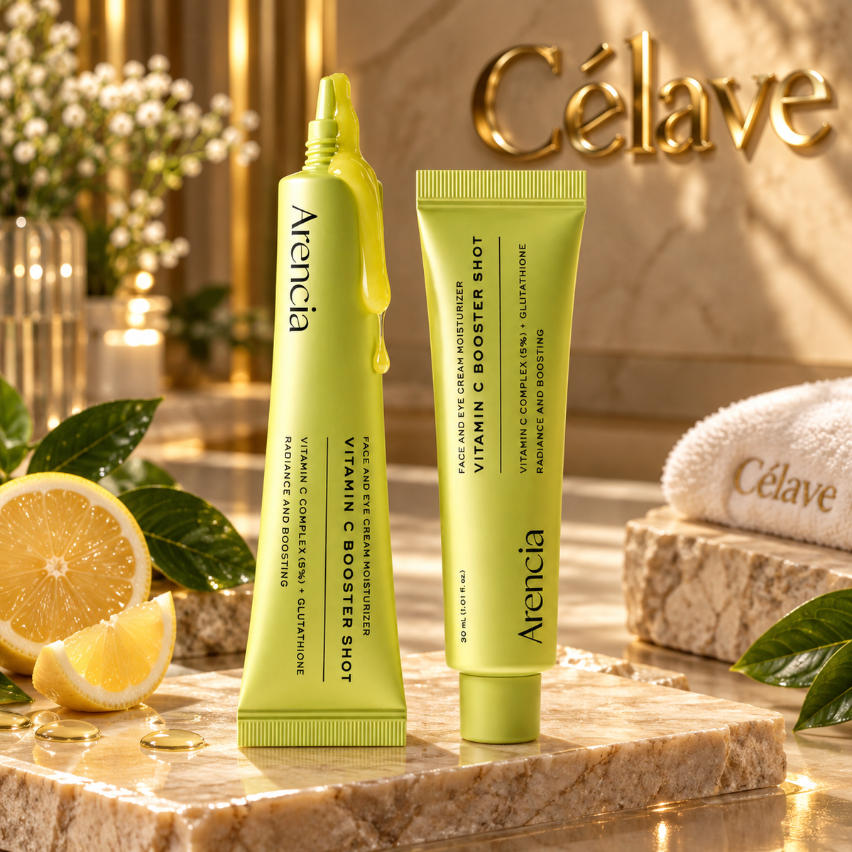 سيروم مرطب فيتامين سي (العصارة الخضراء الفاتحة / المستحلب المنسكب) Arencia Vitamin C Booster Shot