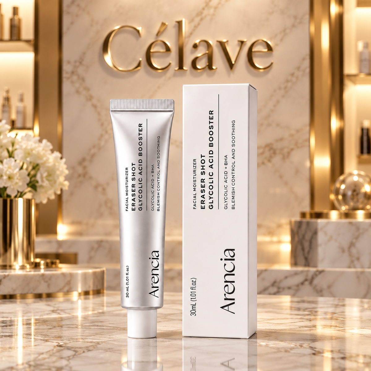 مرطّب مقشّر للوجه يحتوي على أحماض تساعد على تنعيم البشرة وتنظيف المسام Arencia Eraser Shot Glycolic Acid Booster