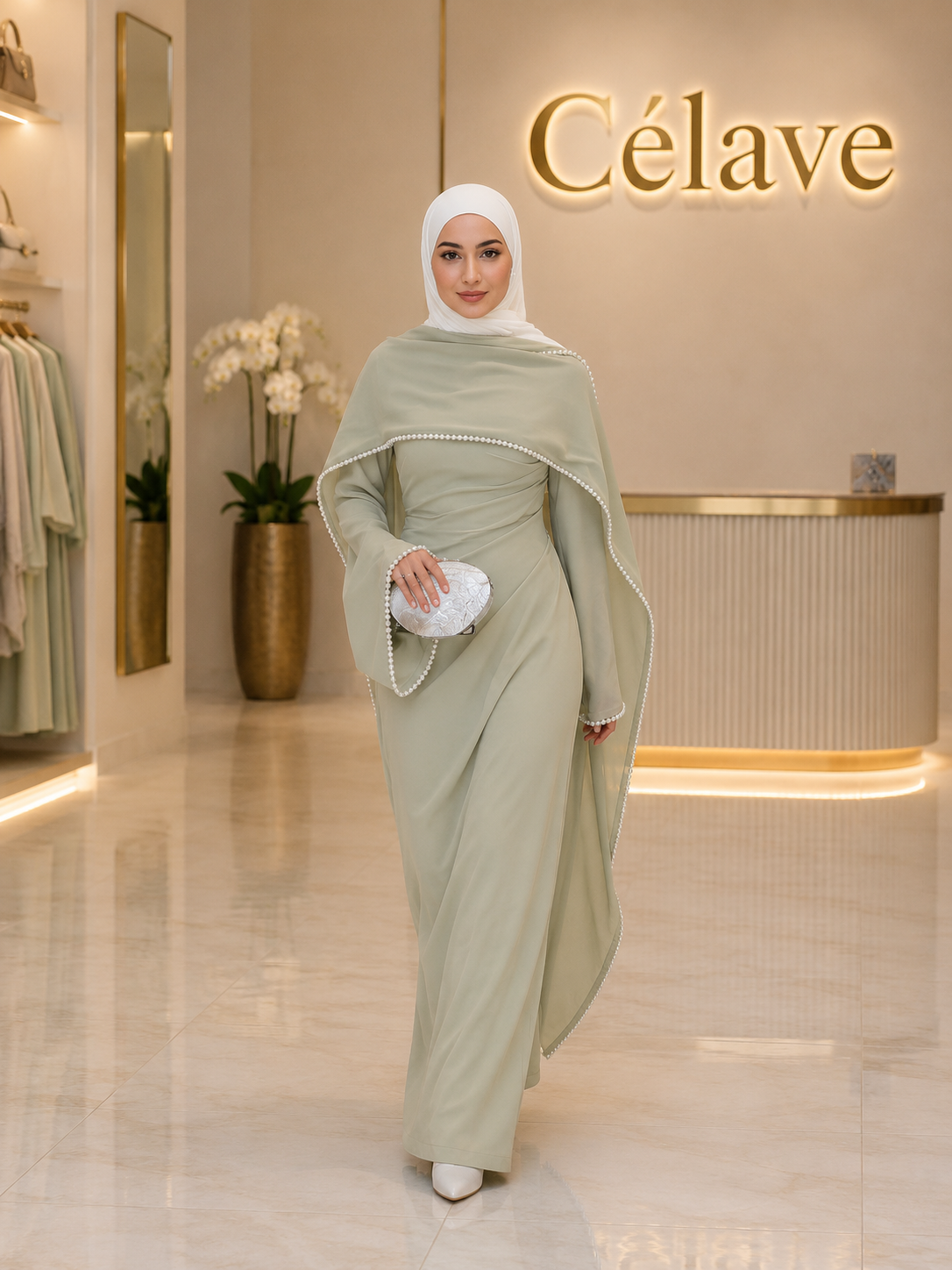 فستان ماكسي  مزين باللؤلؤ للنساء، أنيق بأكمام طويلة وخصر ضيق، عباءة إسلامية لربيع ، فساتين نسائية للعيد