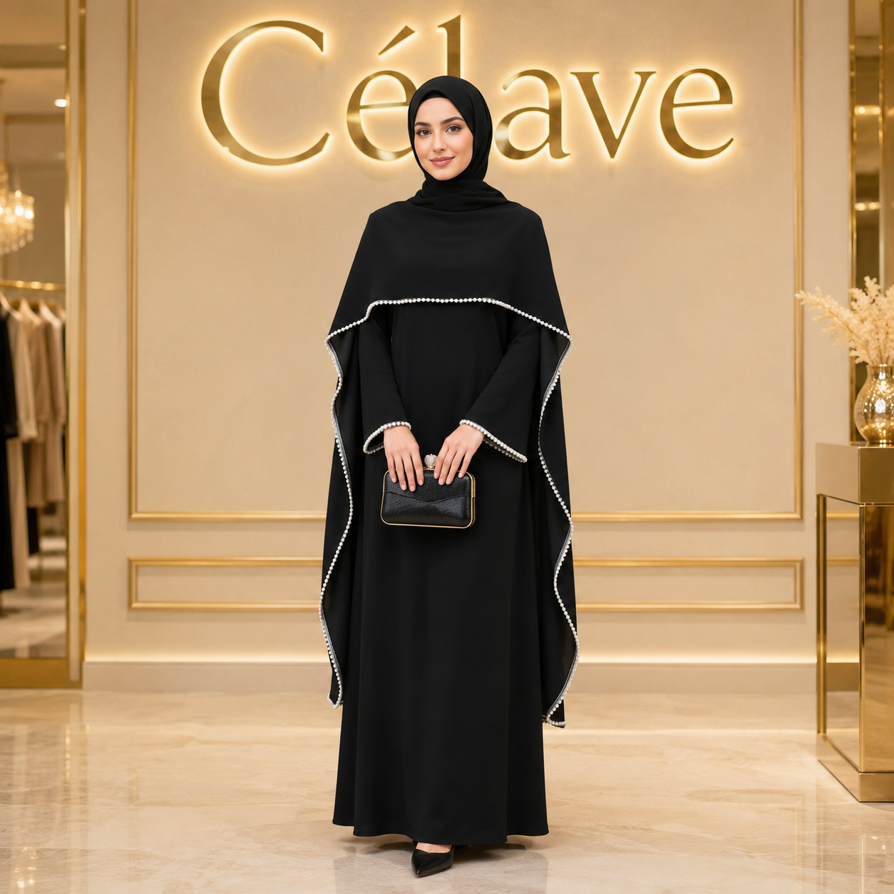 فستان ماكسي  مزين باللؤلؤ للنساء، أنيق بأكمام طويلة وخصر ضيق، عباءة إسلامية لربيع ، فساتين نسائية للعيد