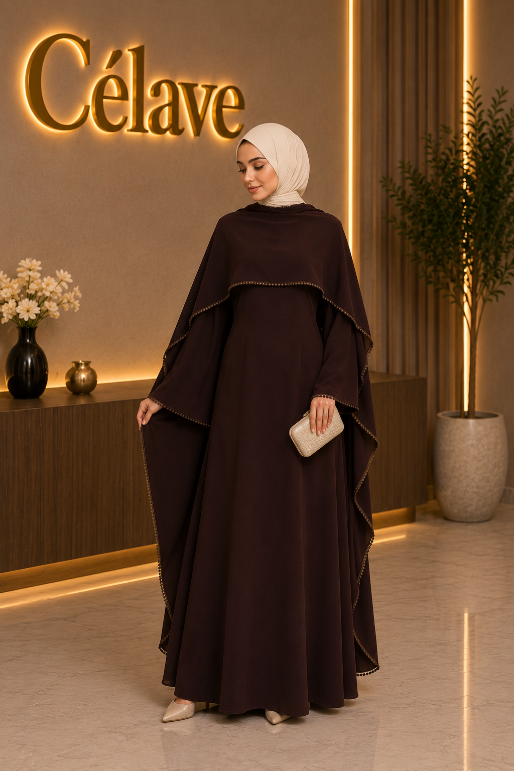 فستان ماكسي  مزين باللؤلؤ للنساء، أنيق بأكمام طويلة وخصر ضيق، عباءة إسلامية لربيع ، فساتين نسائية للعيد
