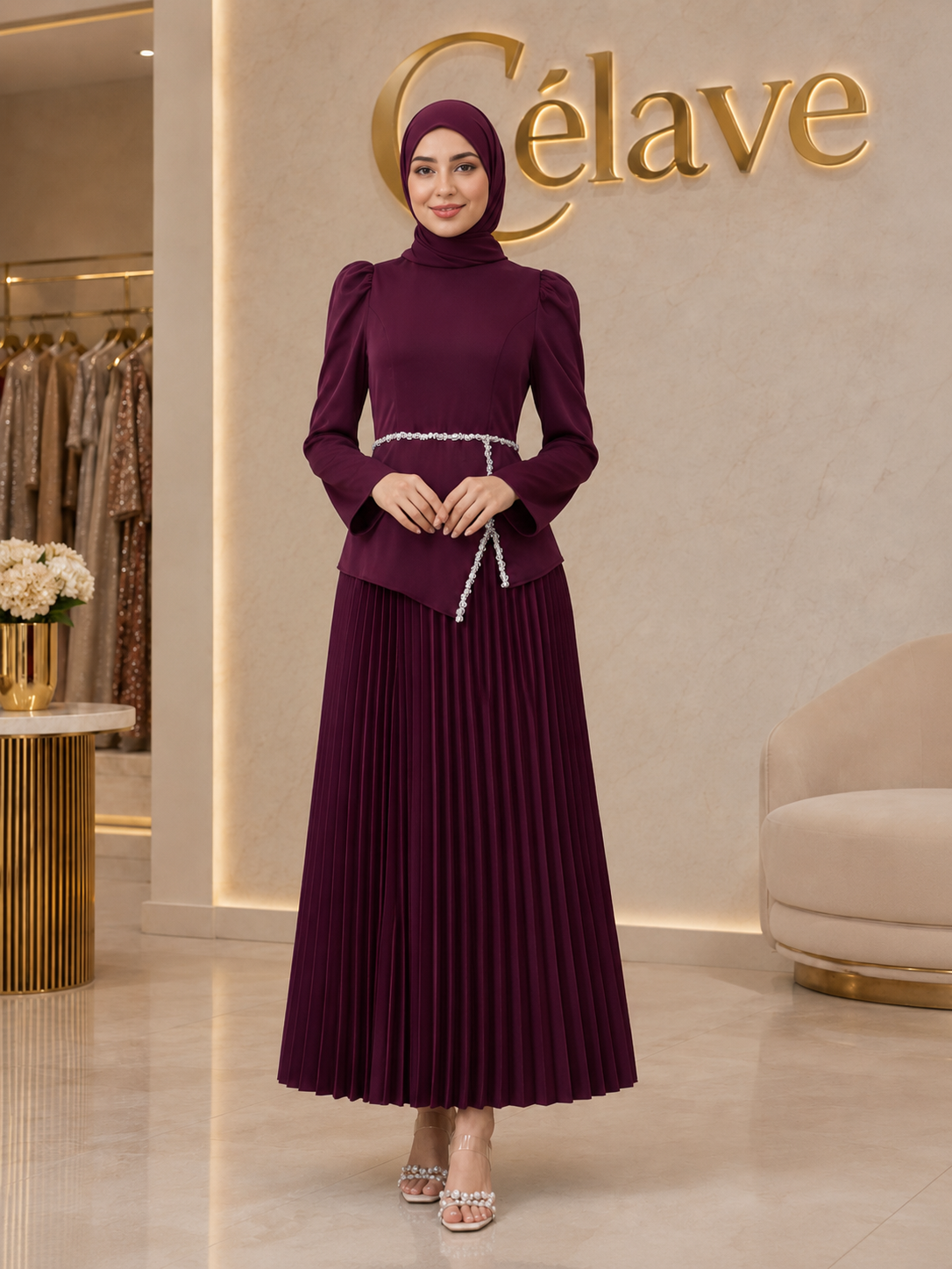 فستان نسائي أنيق بأكمام طويلة بطراز عربي