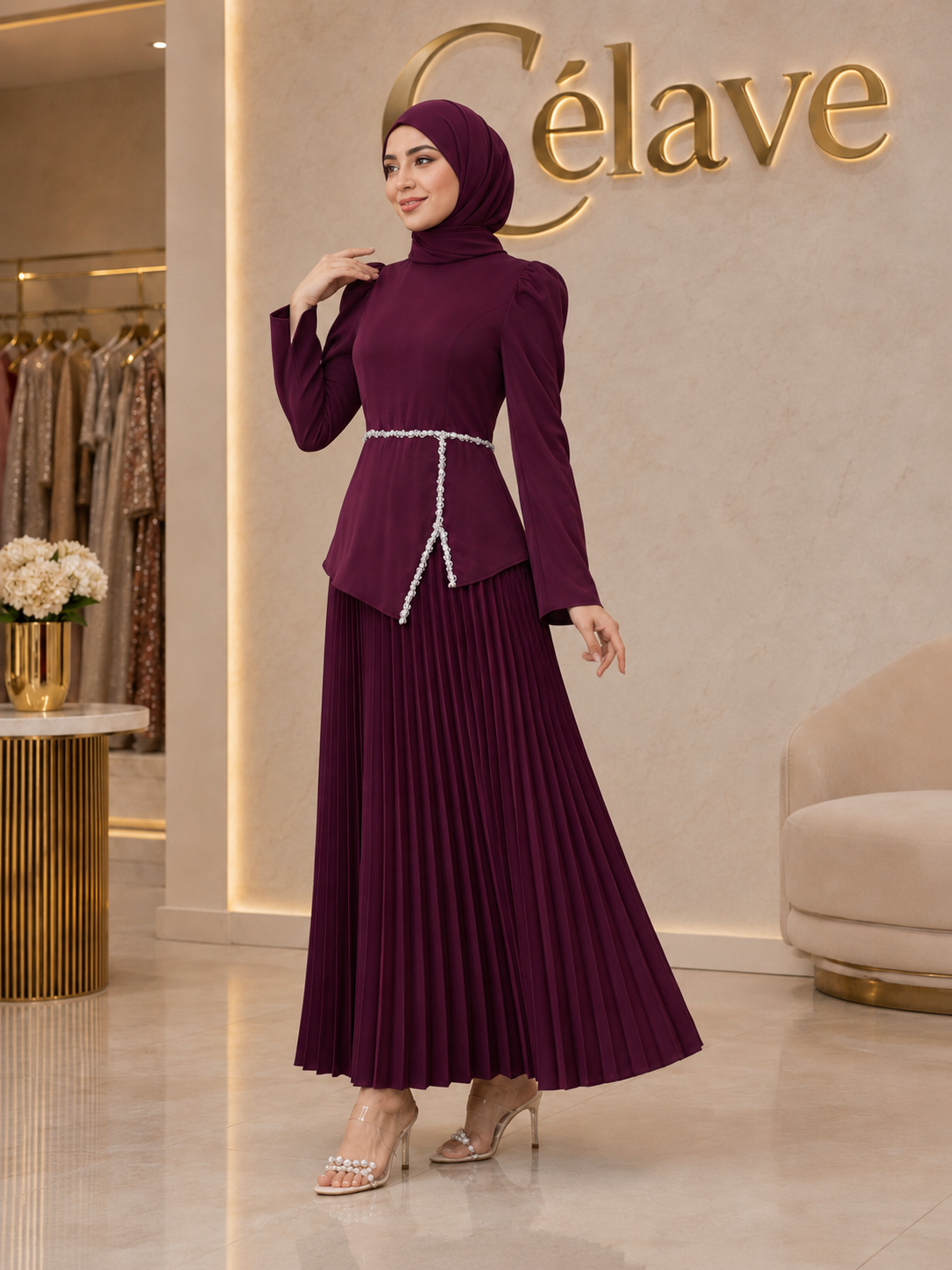 فستان نسائي أنيق بأكمام طويلة بطراز عربي