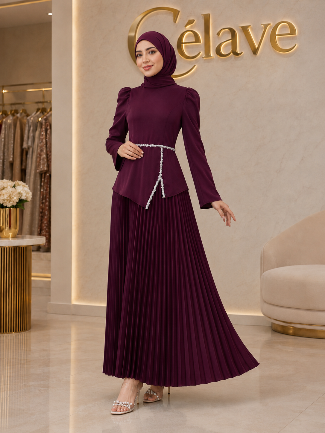 فستان نسائي أنيق بأكمام طويلة بطراز عربي