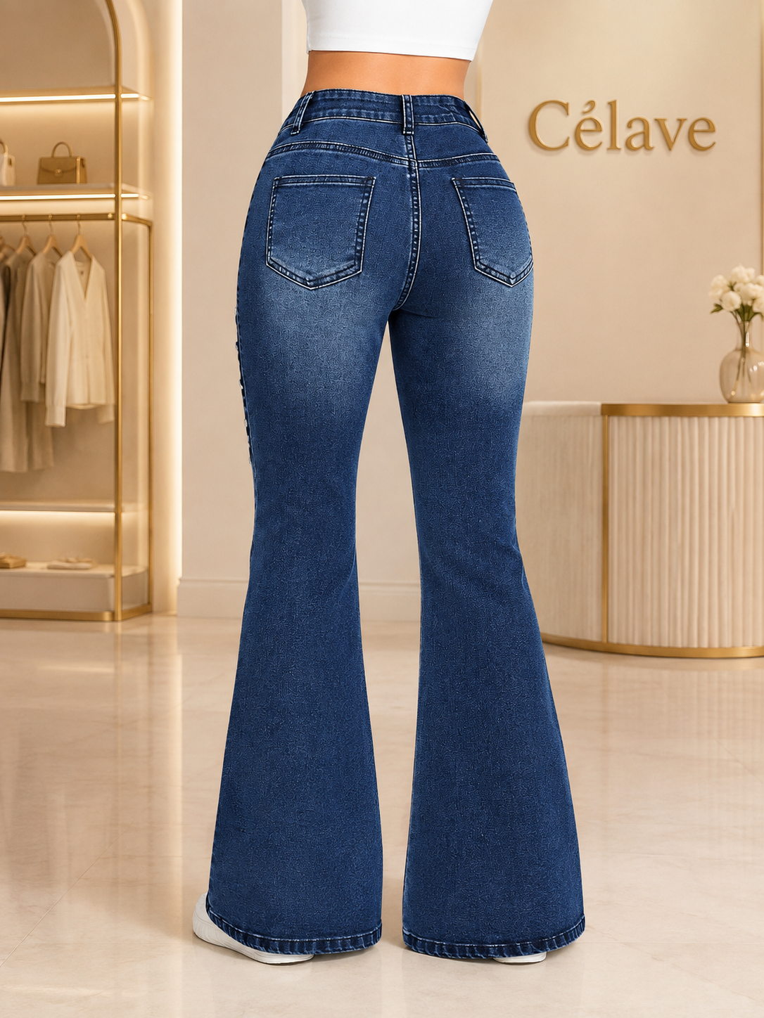بنطلون جينز نسائي بتصميم فتحة جانبية وأزرار أمامية، أنيق وناعم وراقي بأسلوب عتيق، مناسب لفصل الخريف